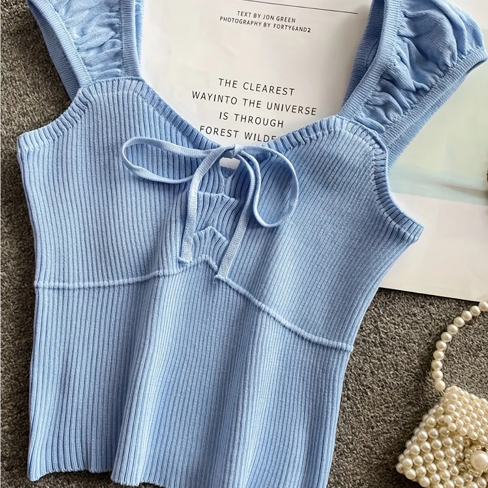 NWT Amazon Blue Girly Stretch Crop Top (size S)